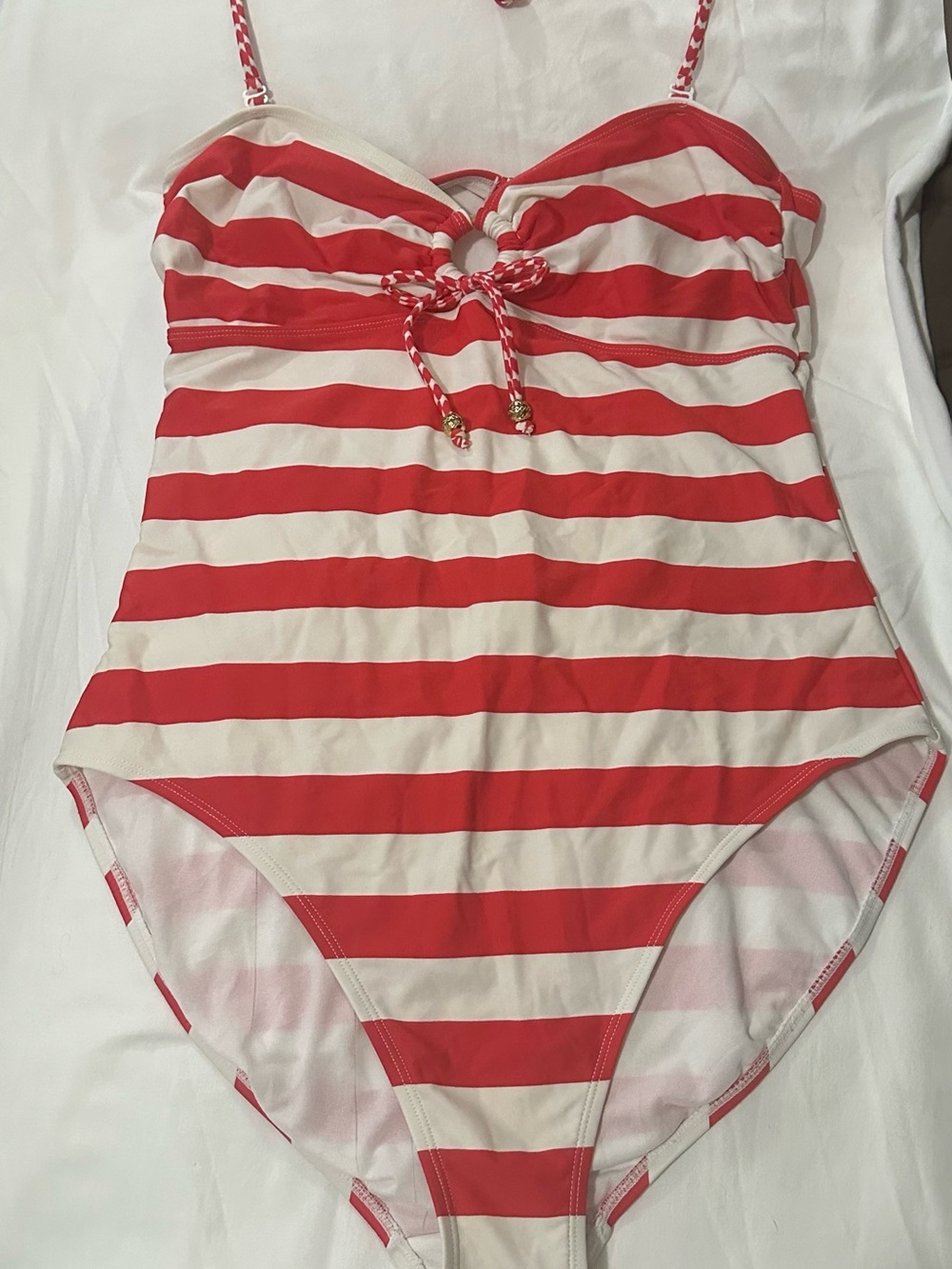 LG Red and White Striped One-Piece Swimwear with Front Tie